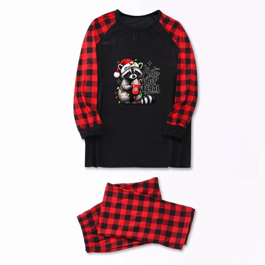 Cute But Feral Raccoon Christmas Family Matching Pajamas