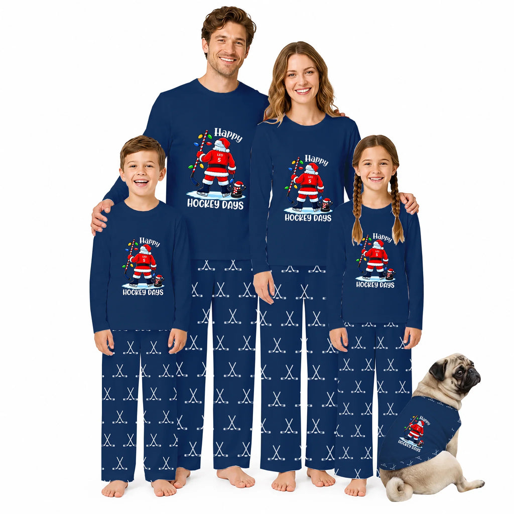 Personalized Name & Number Happy Hockey Days Family Christmas Pajamas