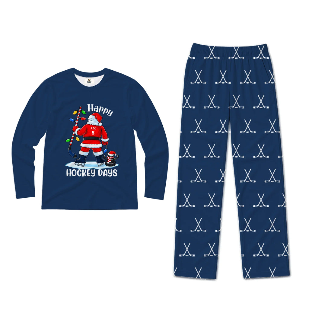Personalized Name & Number Happy Hockey Days Family Christmas Pajamas