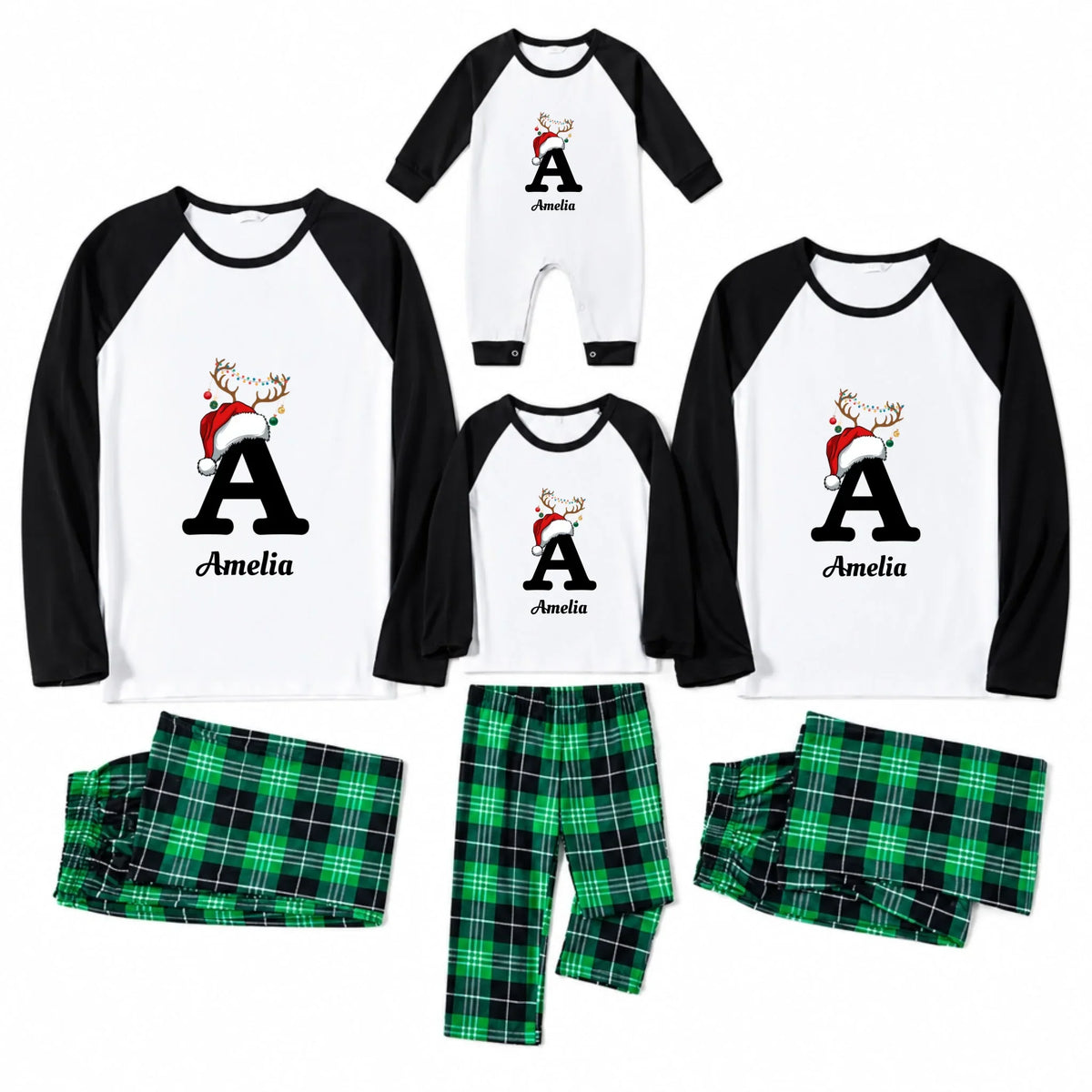 Personalized Initial & Name Christmas Family Matching Pajamas