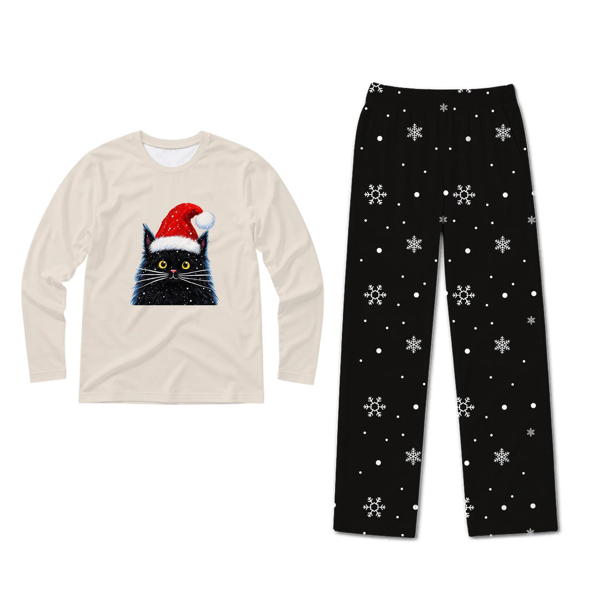 Black Cat Santa Hat Family Matching Christmas Pajamas