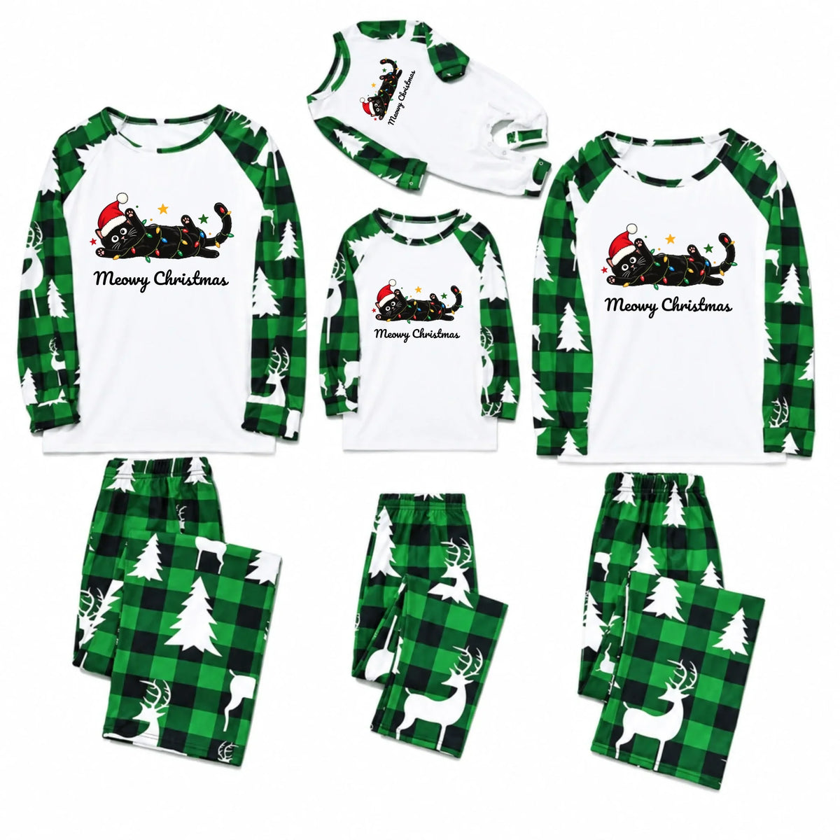 Custom Text Black Cat Family Christmas Pajamas Live Preview