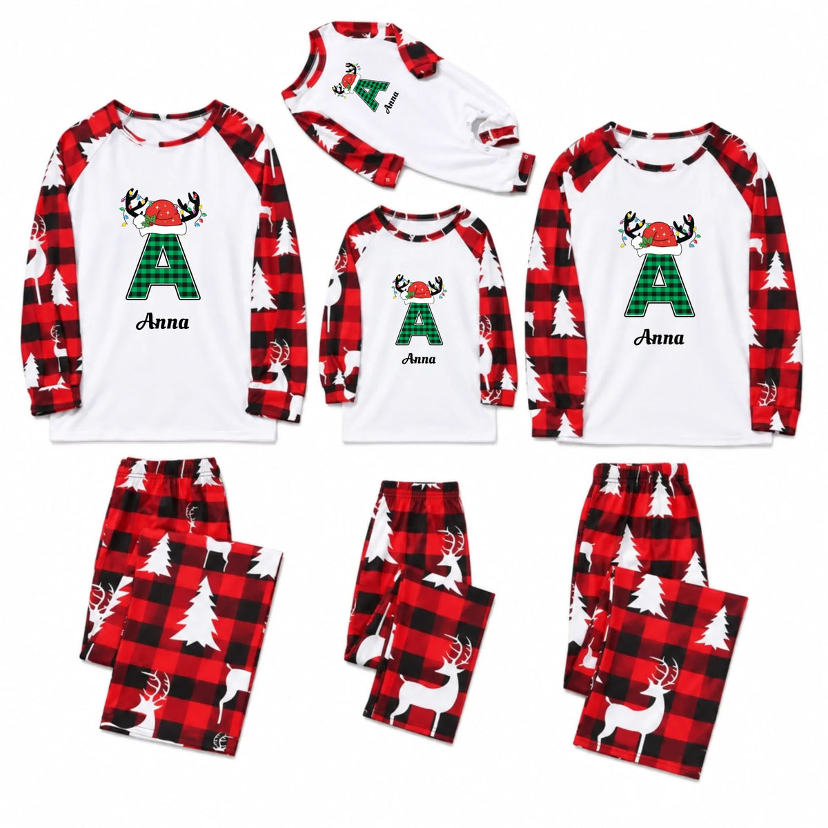Personalized Initial & Name Family Matching Christmas Pajamas