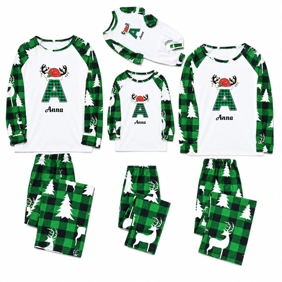 Personalized Initial & Name Family Matching Christmas Pajamas