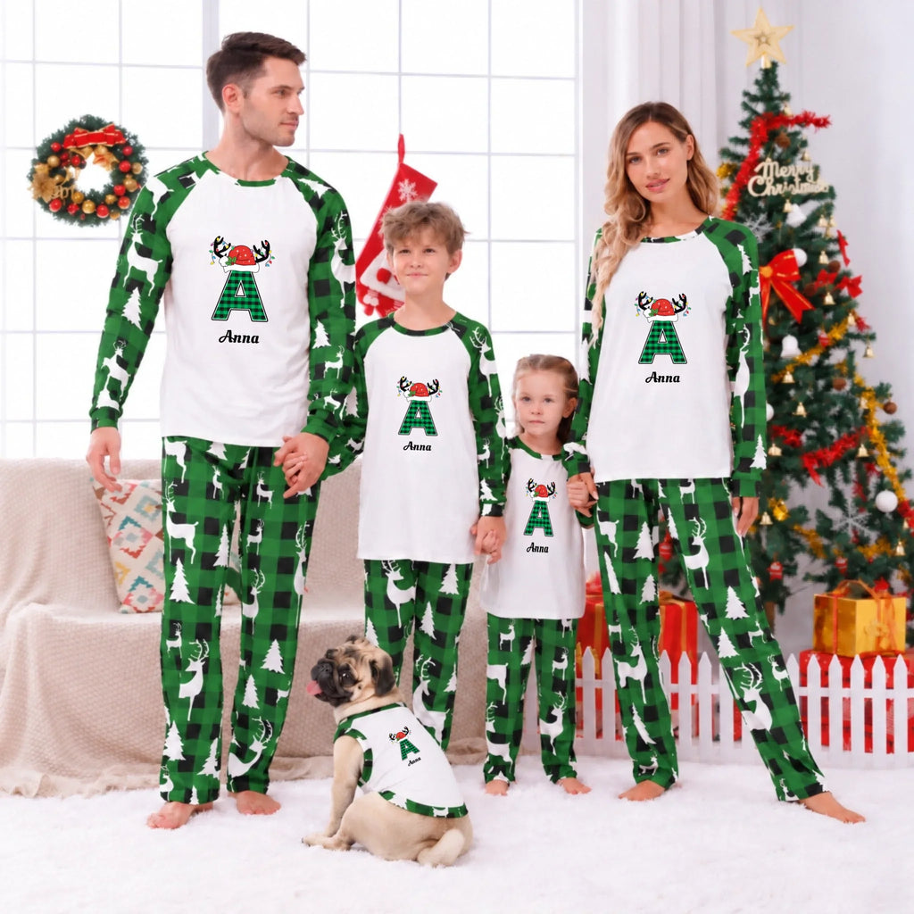 Personalized Initial & Name Family Matching Christmas Pajamas