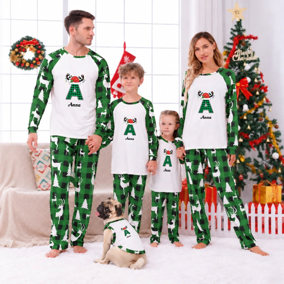 Personalized Initial & Name Family Matching Christmas Pajamas