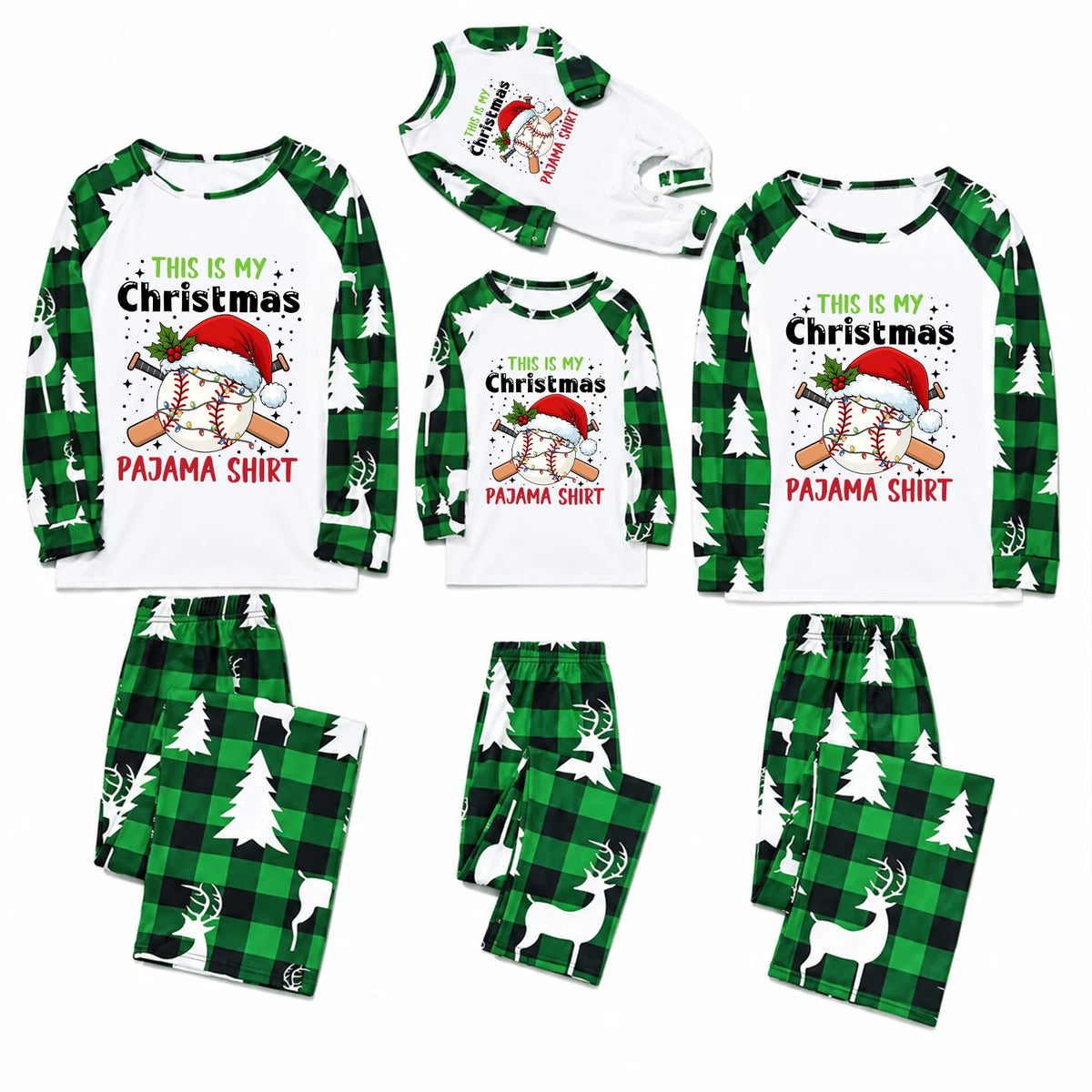 Baseball Santa Hat Christmas Family Matching Pajamas