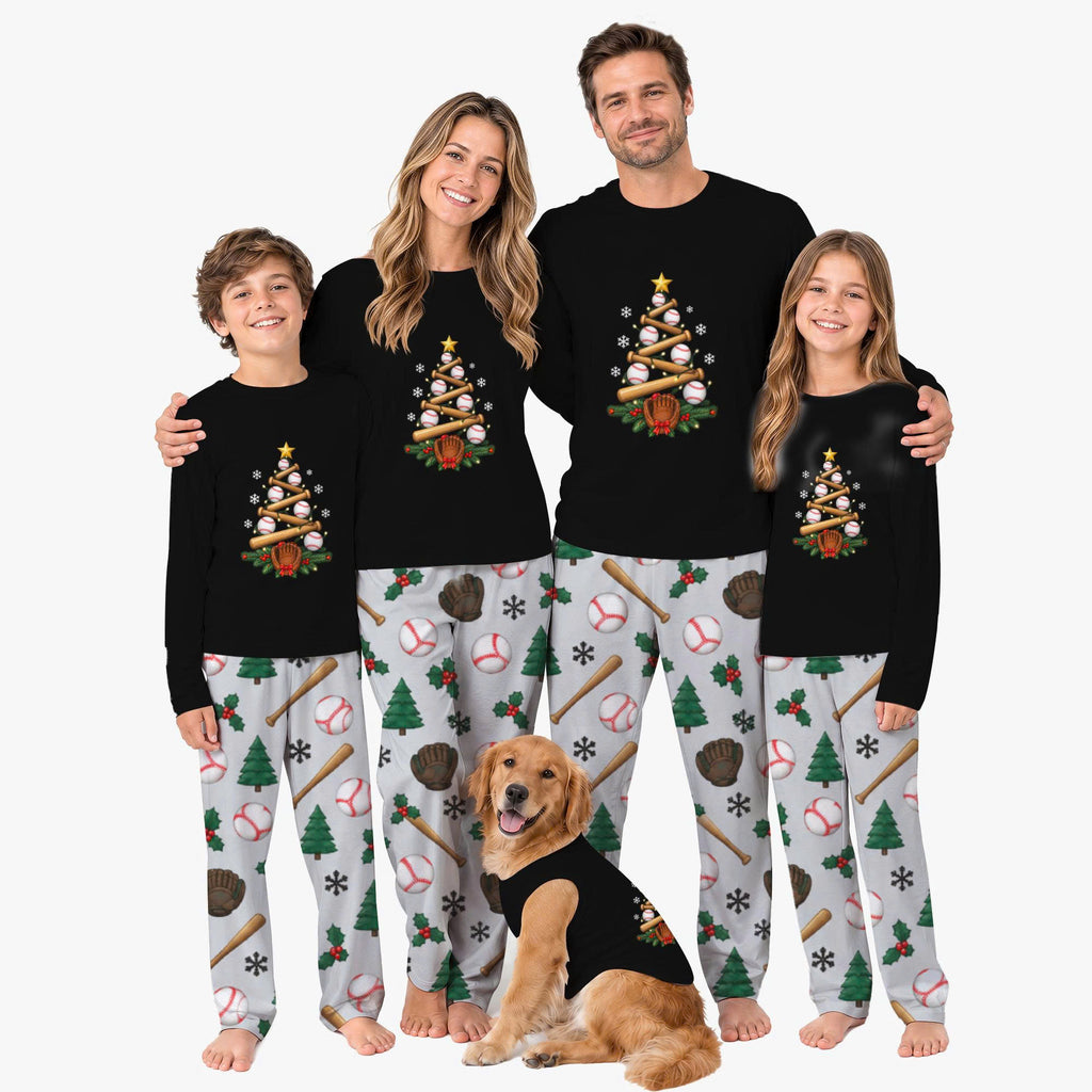 Festive Christmas Baseball Tree Pajamas For Family