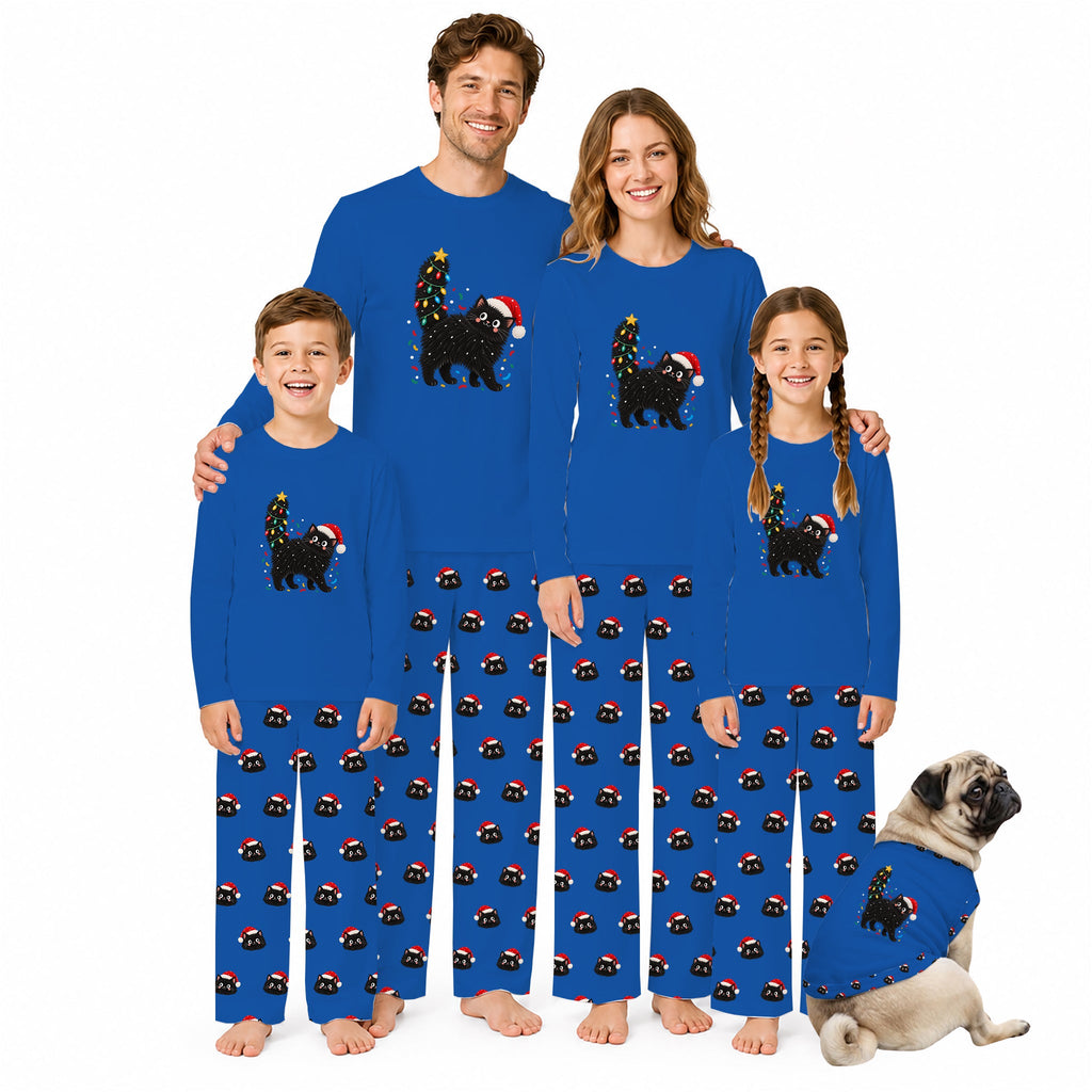 Black Cat Christmas Tree Family Matching Pajamas With Pockets