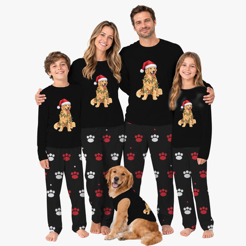 Christmas Pajamas For Family With Golden Retrievers On Them And Pockets