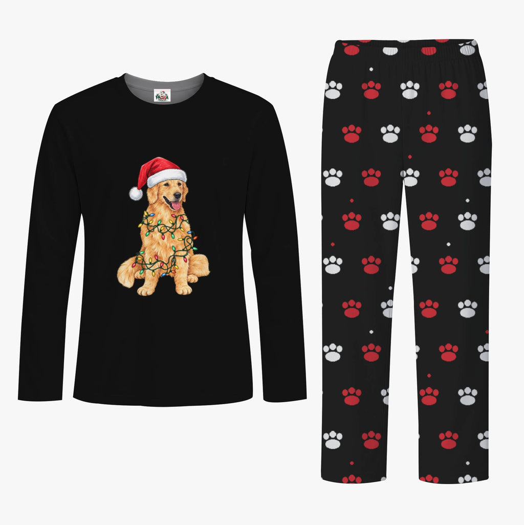 Christmas Pajamas For Family With Golden Retrievers On Them And Pockets