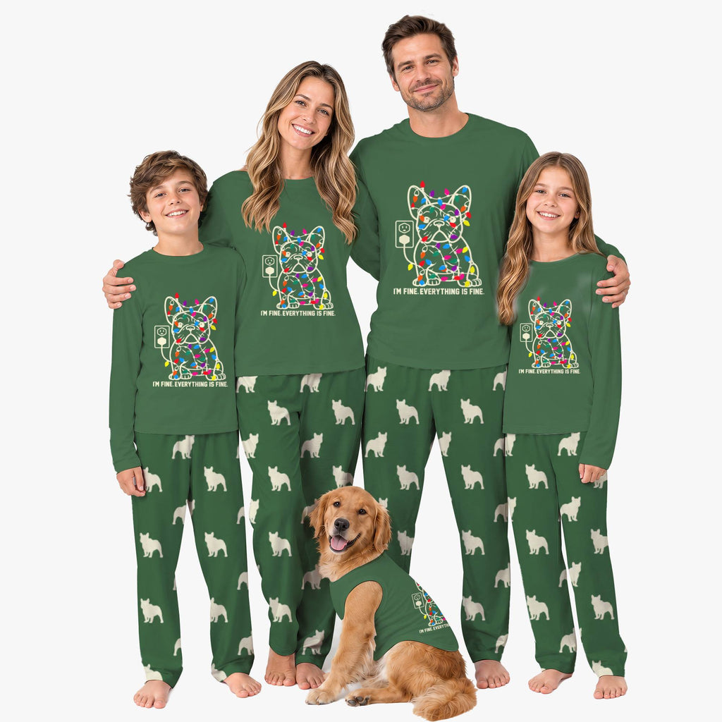 Red Funny French Bulldog Matching Family Xmas Pajamas With Pockets