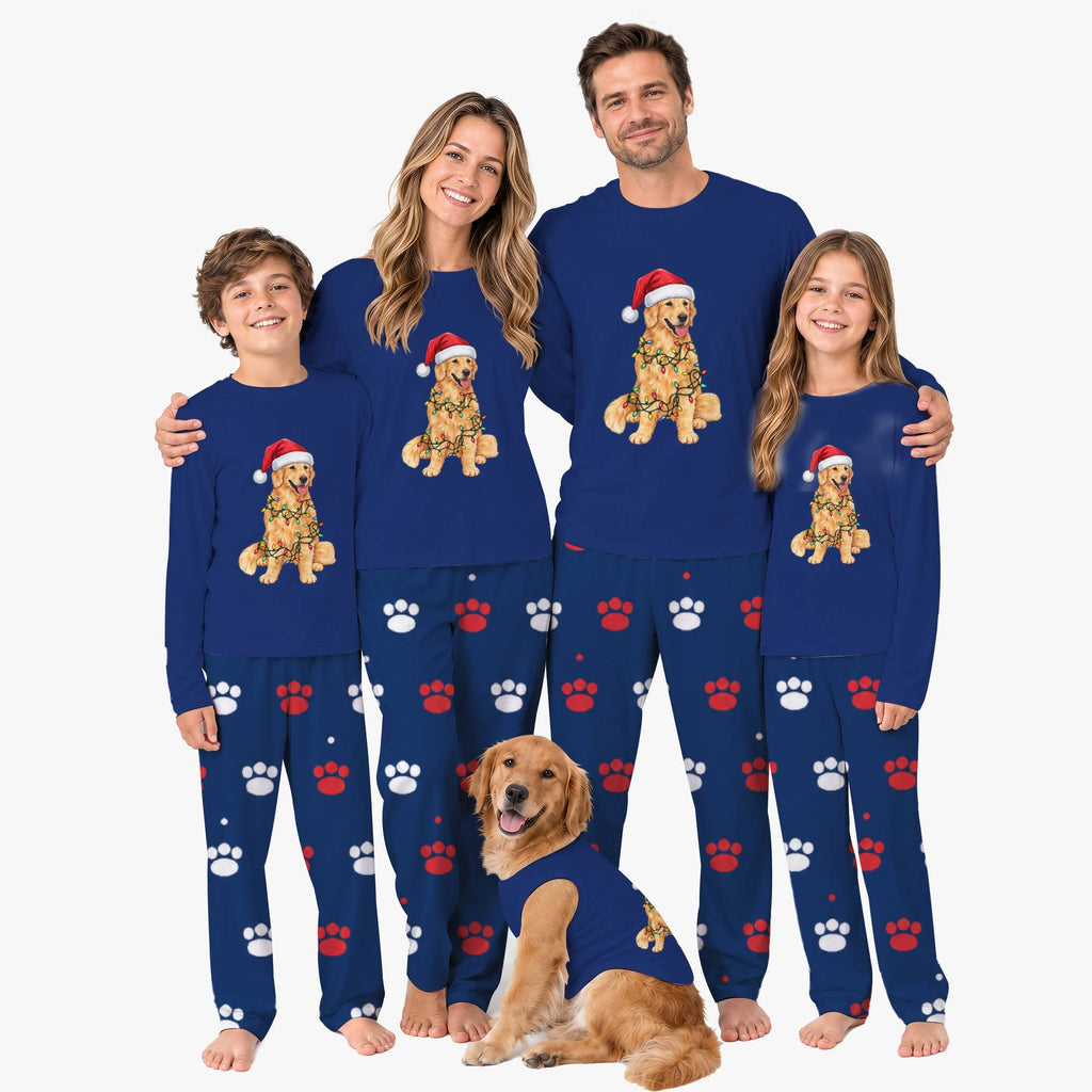 Christmas Pajamas For Family With Golden Retrievers On Them And Pockets