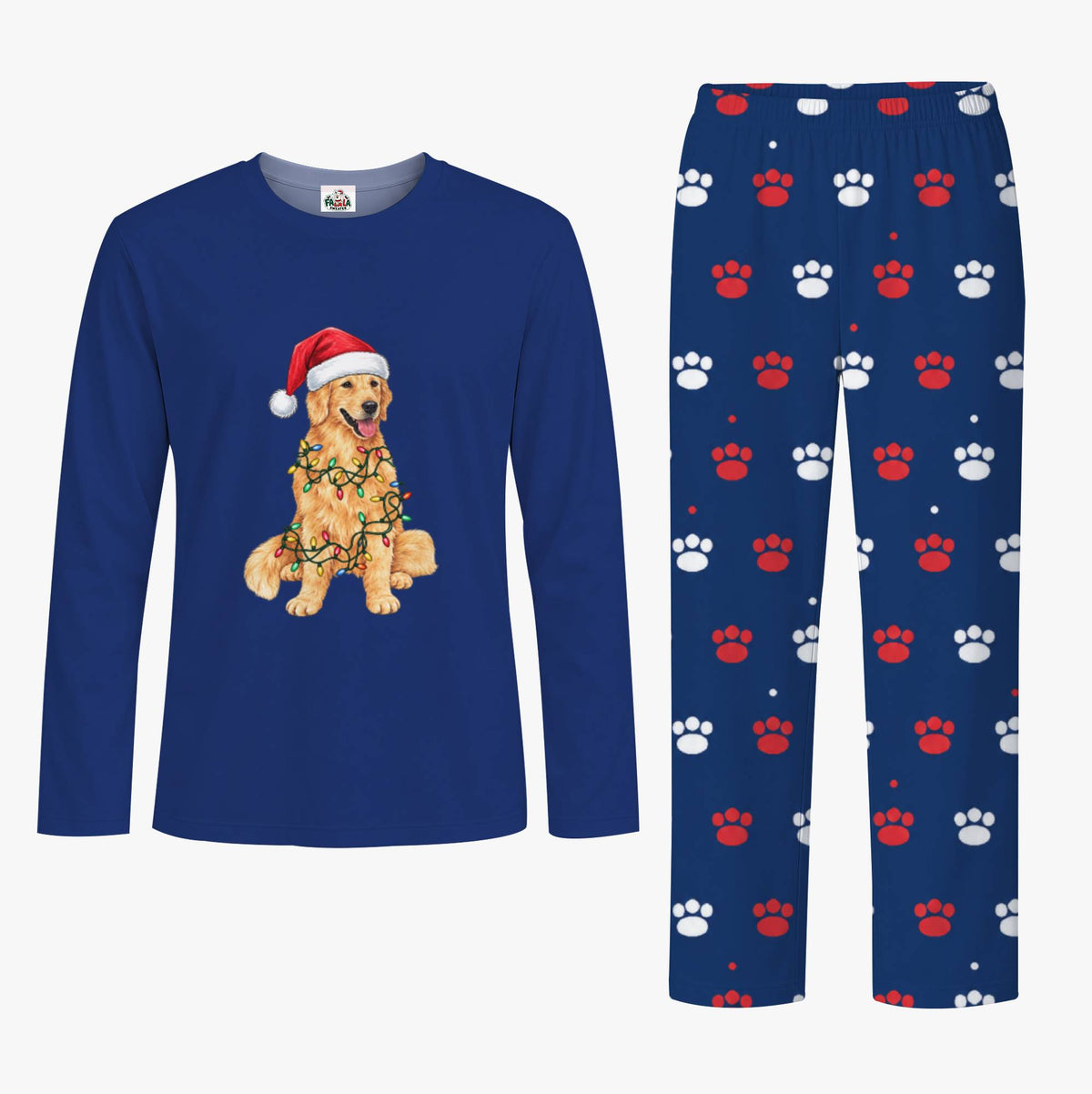 Christmas Pajamas For Family With Golden Retrievers On Them And Pockets