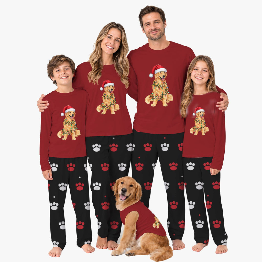 Christmas Pajamas For Family With Golden Retrievers On Them And Pockets