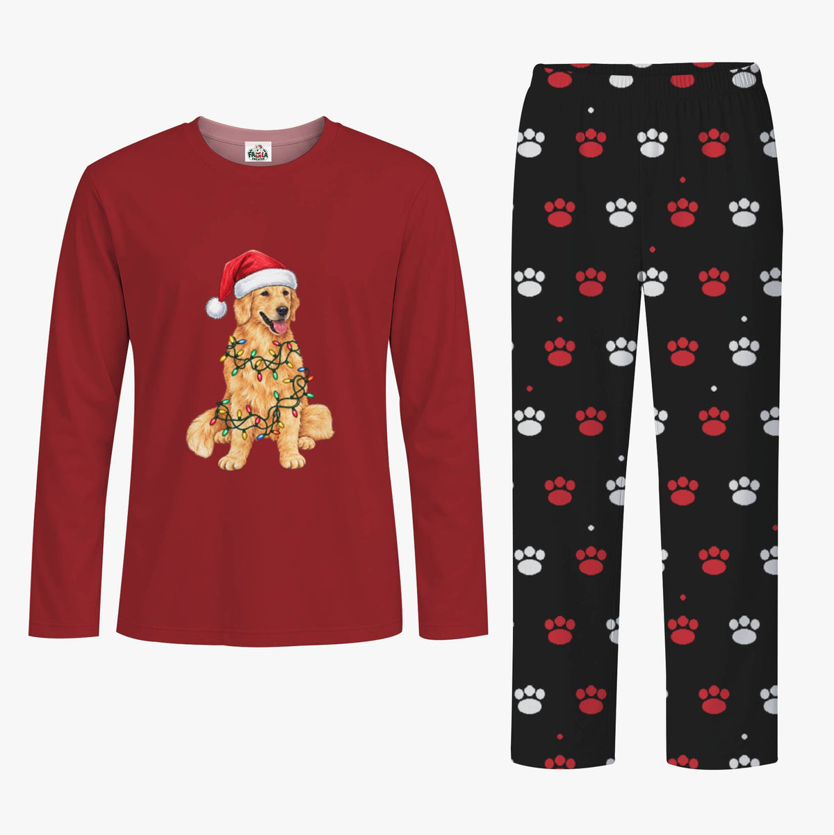 Christmas Pajamas For Family With Golden Retrievers On Them And Pockets