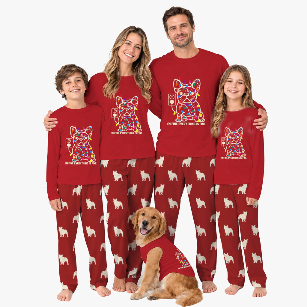 Red Funny French Bulldog Matching Family Xmas Pajamas With Pockets