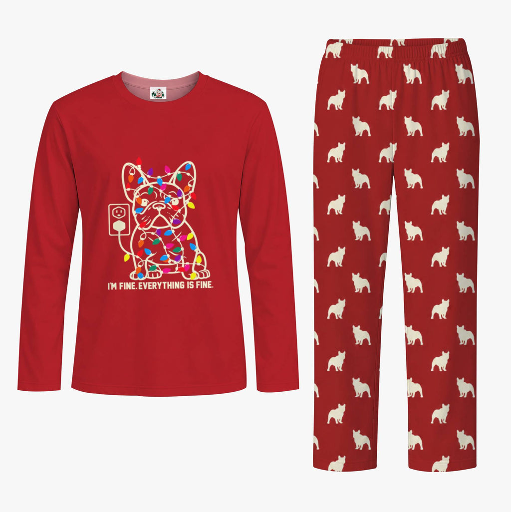 Red Funny French Bulldog Matching Family Xmas Pajamas With Pockets