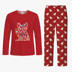Red Funny French Bulldog Matching Family Xmas Pajamas With Pockets