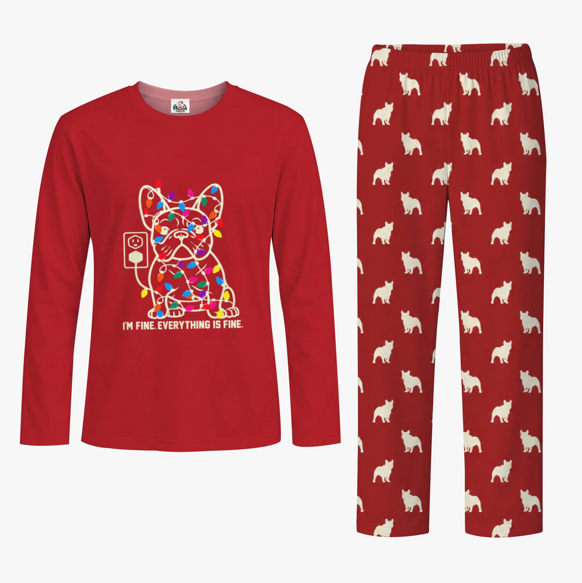 Red Funny French Bulldog Matching Family Xmas Pajamas With Pockets